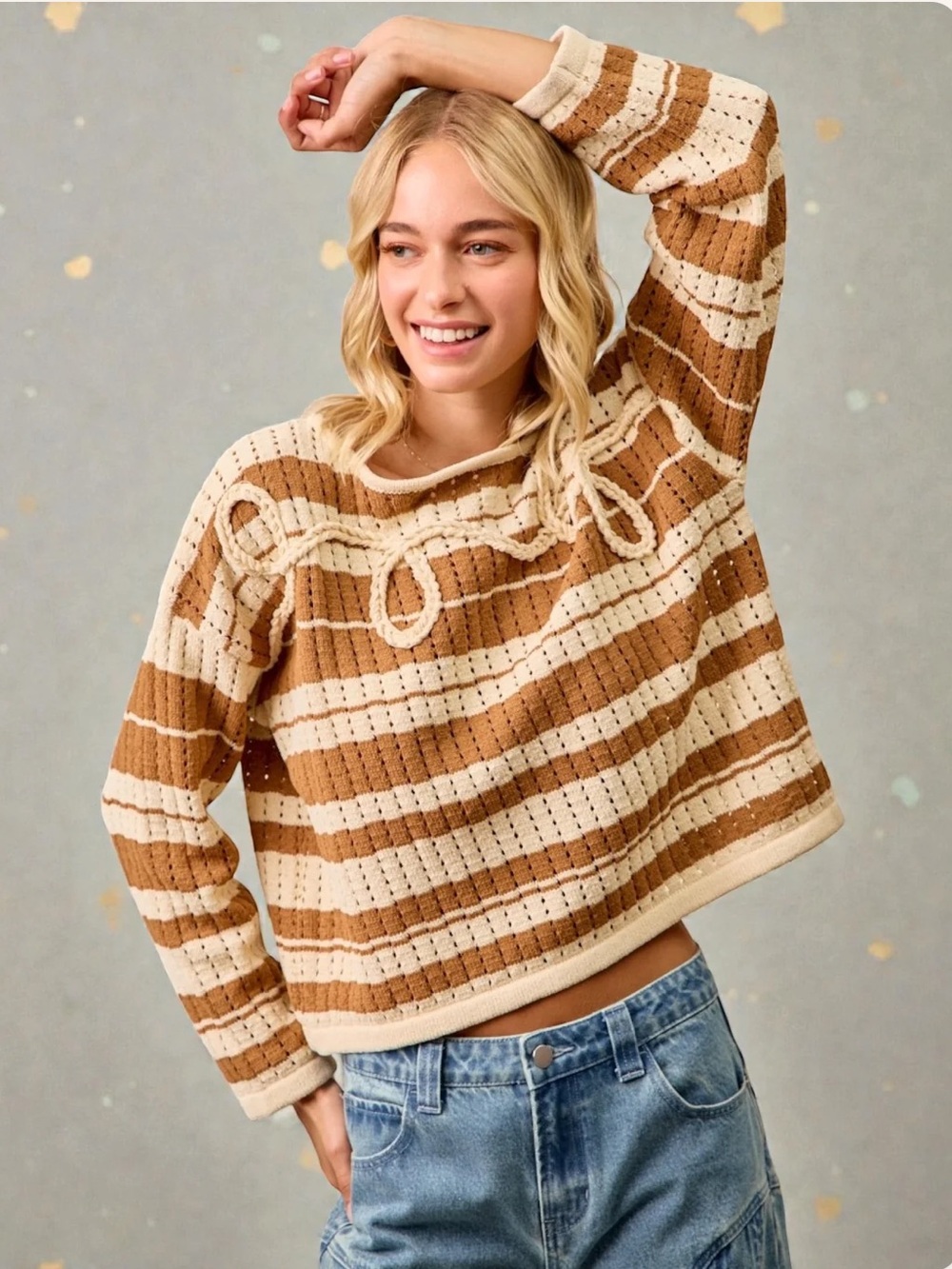 (A23) NWT BiBi Striped Loop Detail Sweater
